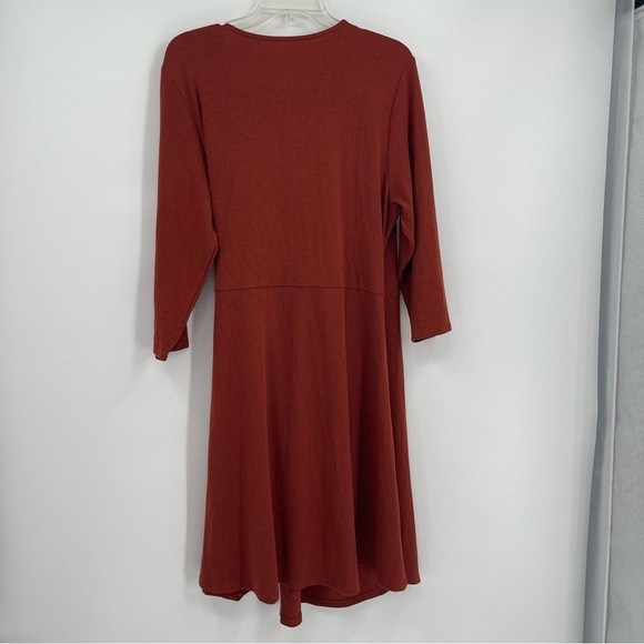 Soft Surroundings Dress Size 1X Womens V Neck Moc Wrap Ribbed Knit Rust Red - Picture 8 of 11